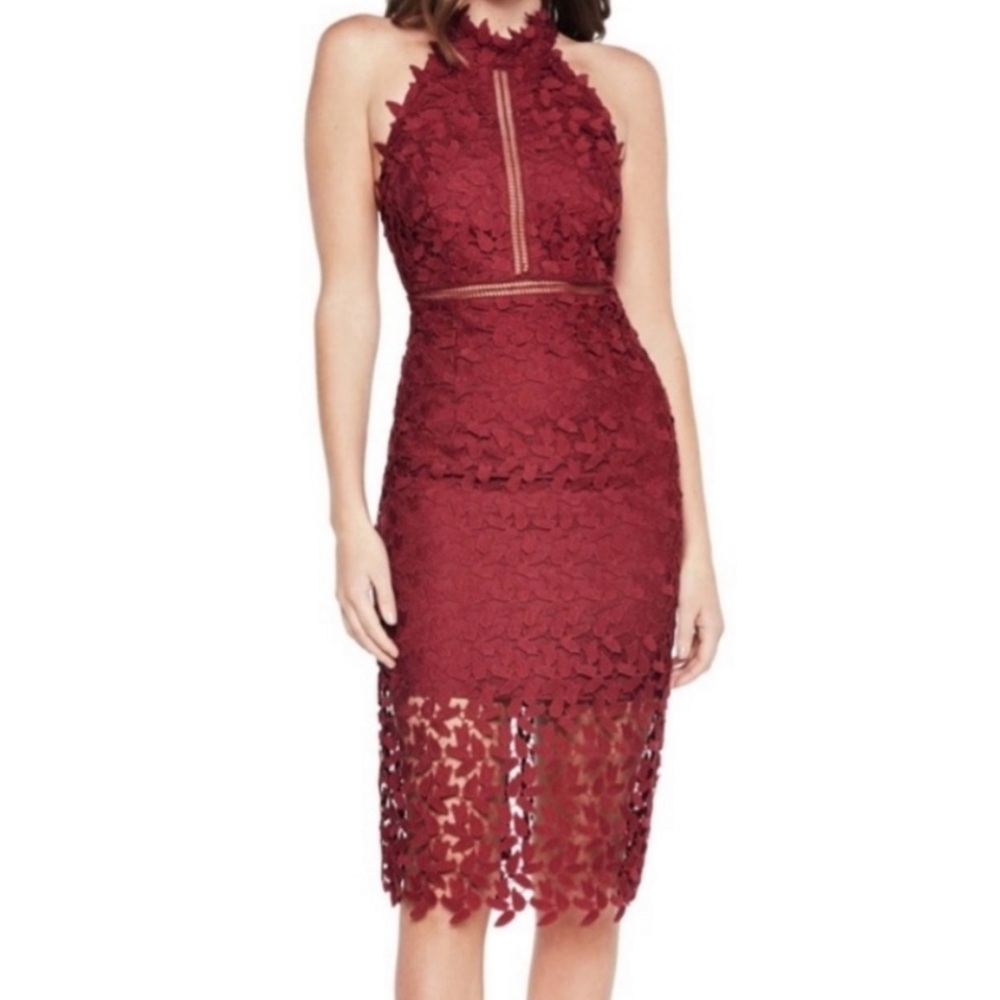 Bardot Burgundy Halter Lace Dress